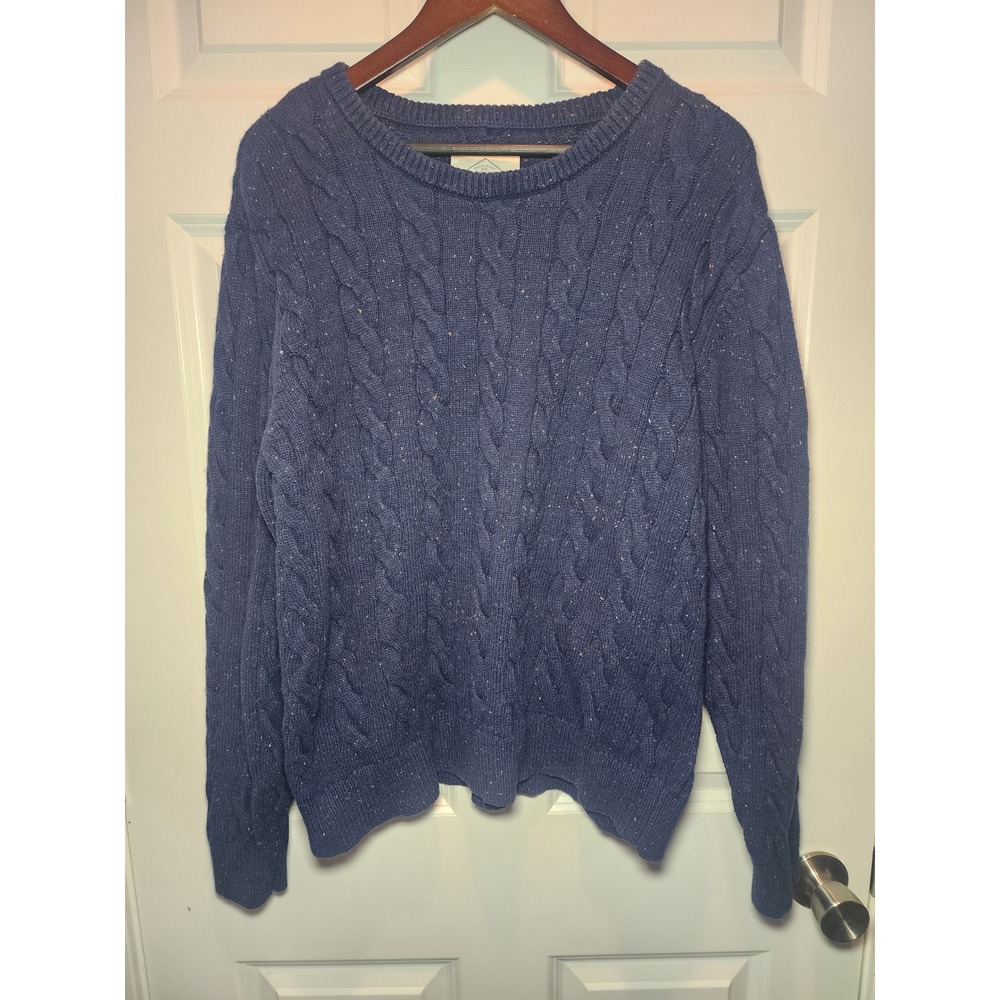 St Johns Bay Vintage 90s Cable Knit Speckled Sweater Mens XL Navy Blue Cotton